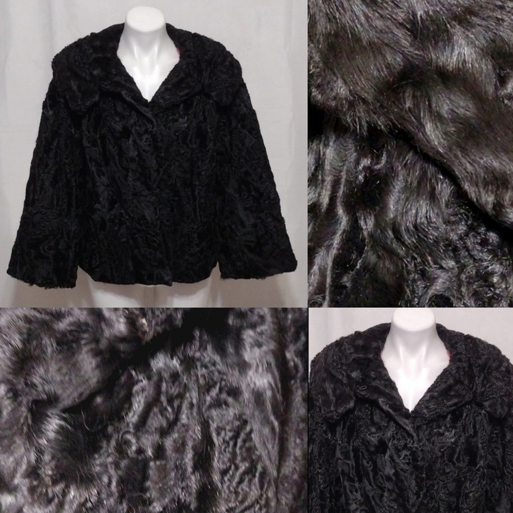 Vtg Evans Authentic Real Fur Coat Black Short Shiny Luxury Statement Coat Medium